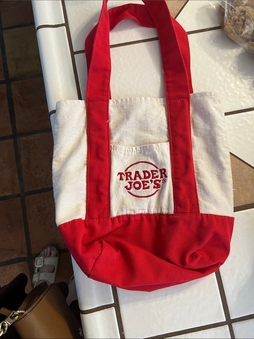 Trader Joe's Red & White Canvas Tote